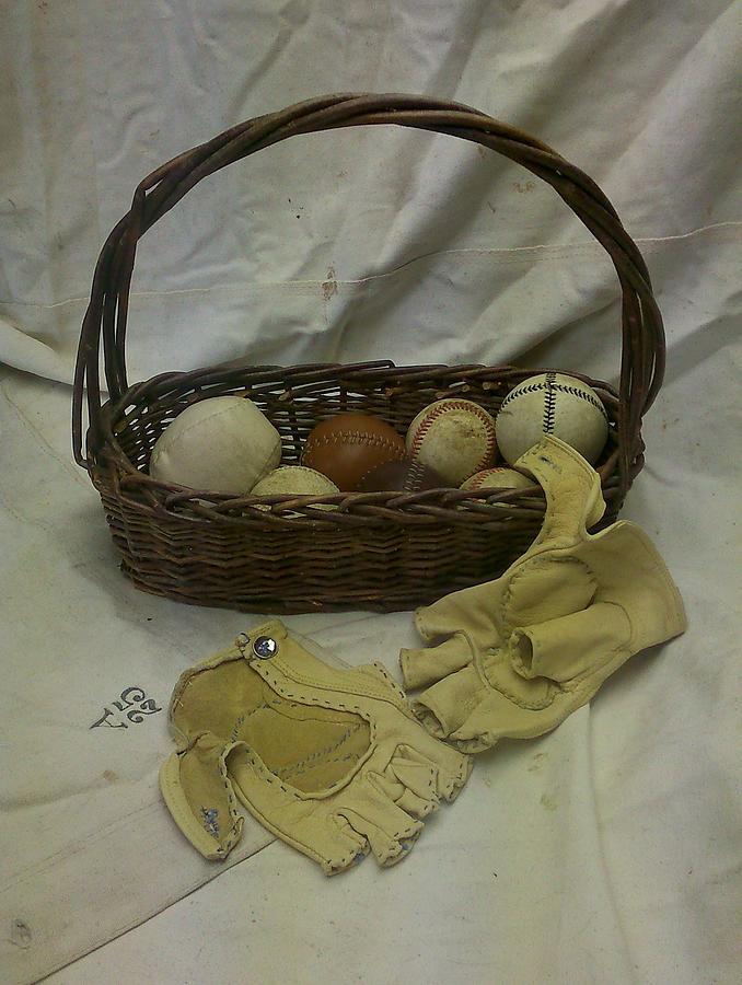 Vintage Baseballs and Home-made Gloves 1879 Photograph by Kathy Barney