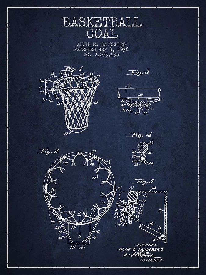 Basketball Digital Art - Vintage Basketball Goal patent from 1936 by Aged Pixel