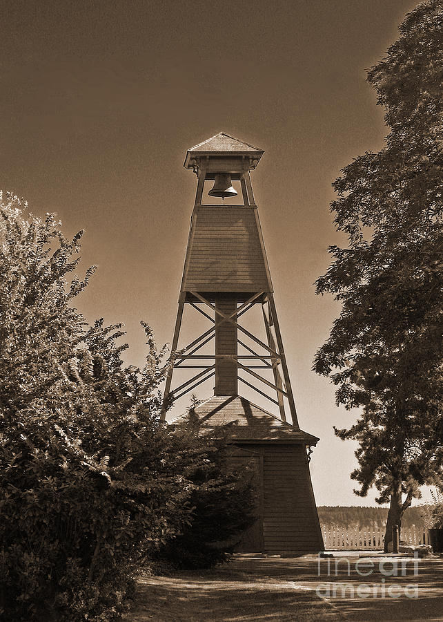 Architecture Photograph - Vintage Bell Tower at Port Townsend in Sepia by Connie Fox