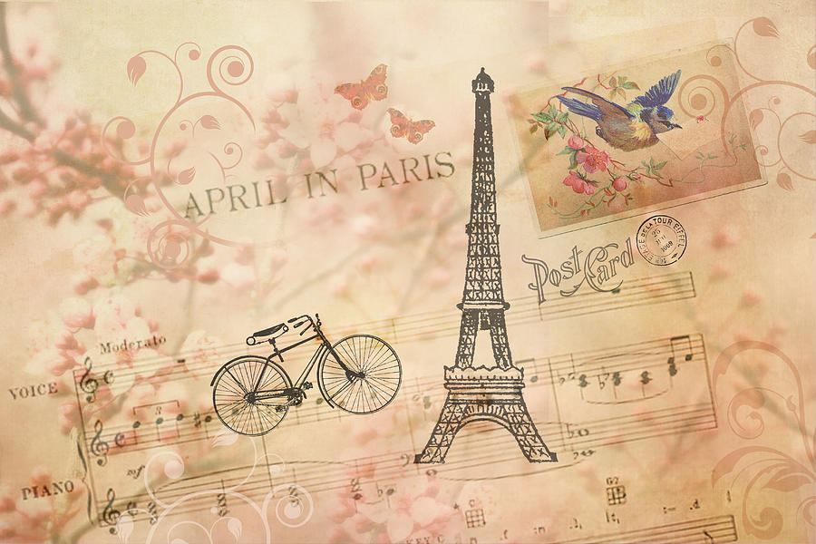 Vintage Bicycle and Eiffel Tower Digital Art by Peggy Collins