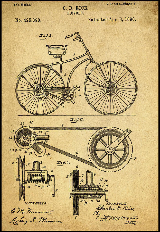 Vintage Photograph - Vintage Bicycle Patent 1890 by Bill Cannon