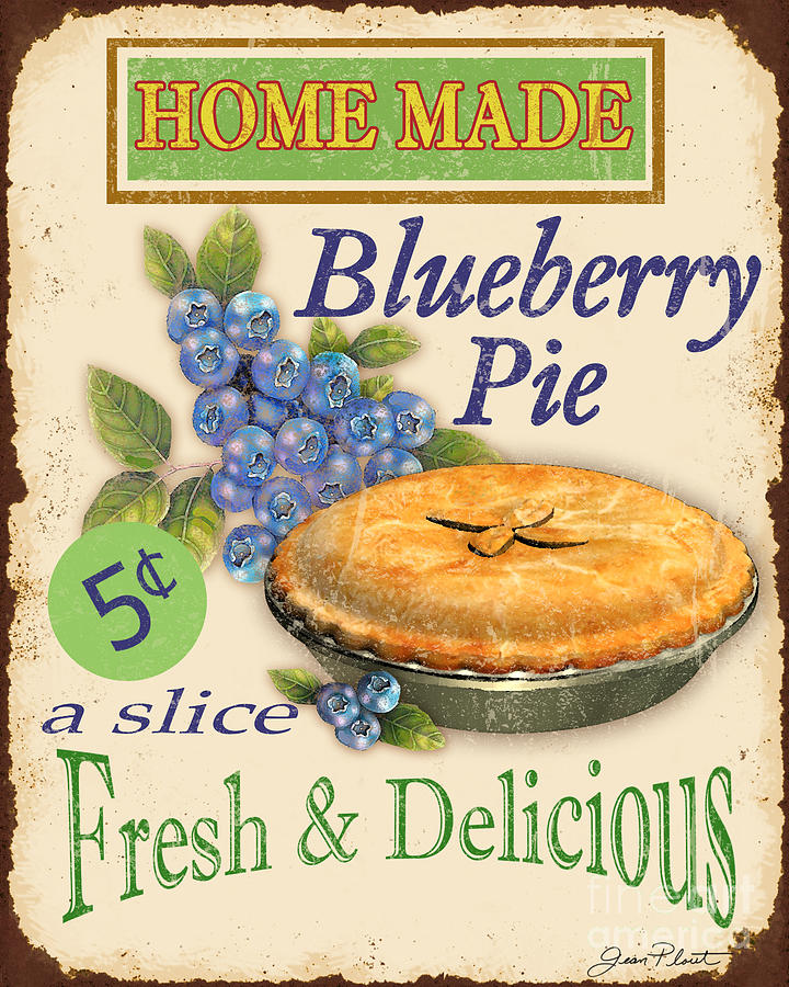 Vintage Blueberry Pie Sign Digital Art by Jean Plout