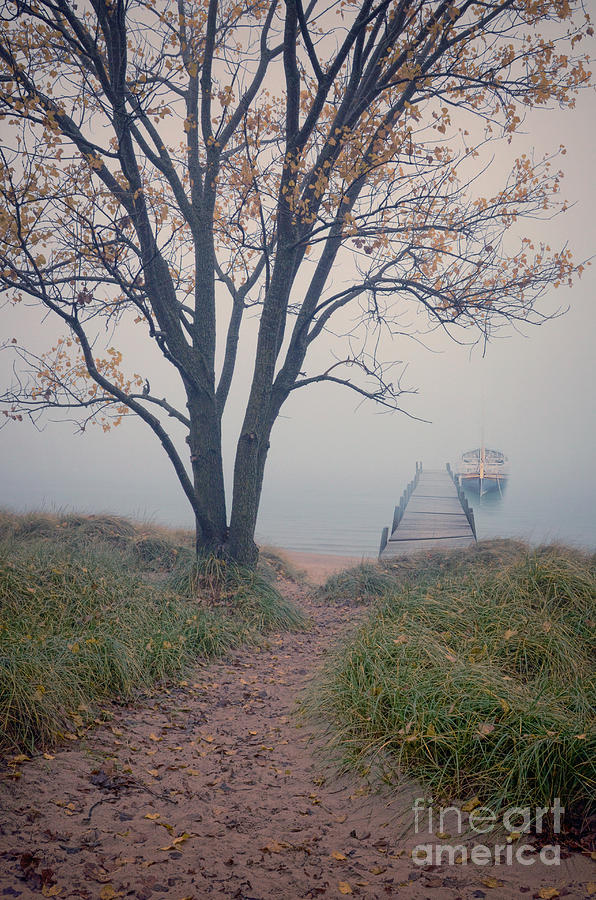 Fall Photograph - Vintage Boat at Small Dock by Jill Battaglia