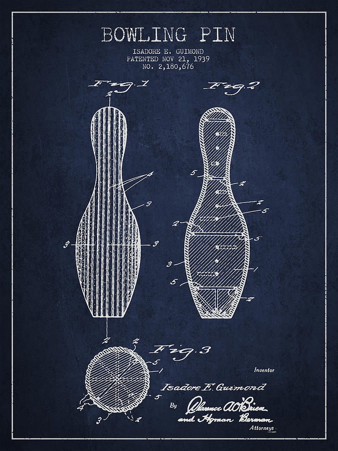 Vintage Drawing - Vintage Bowling Pin Patent Drawing from 1939 by Aged Pixel