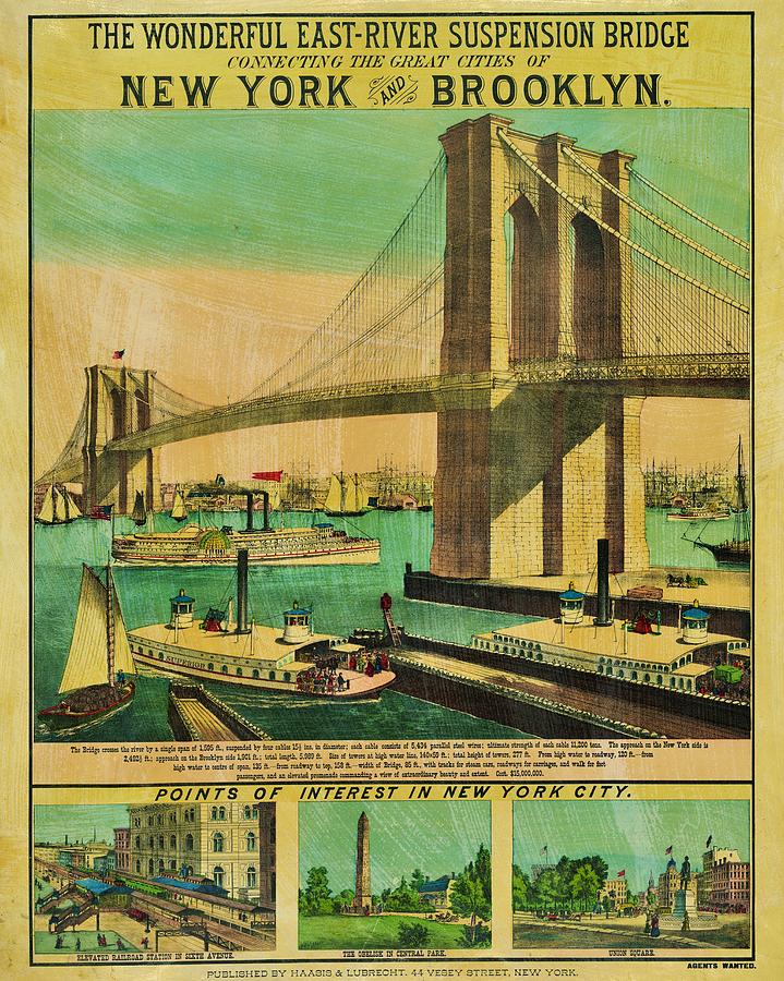 Fine Vintage - Bridge Brooklyn Art Poster Photograph Yeager Benjamin America by