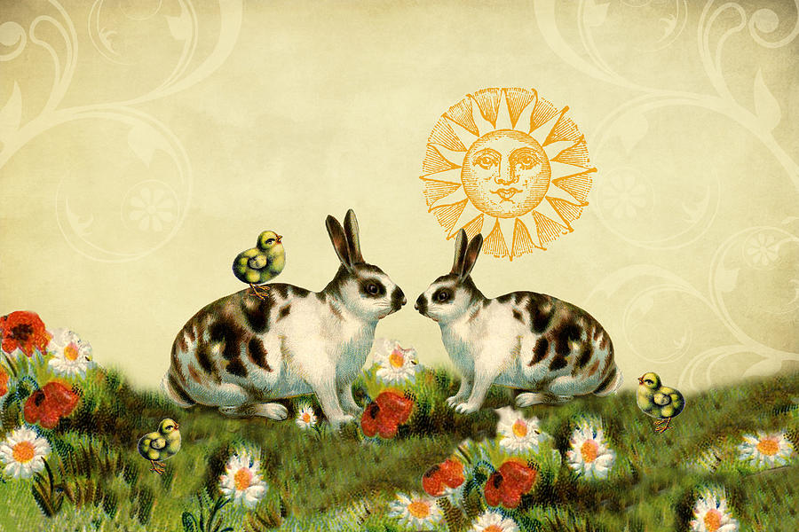 Vintage Bunnies and Chicks Digital Art by Peggy Collins