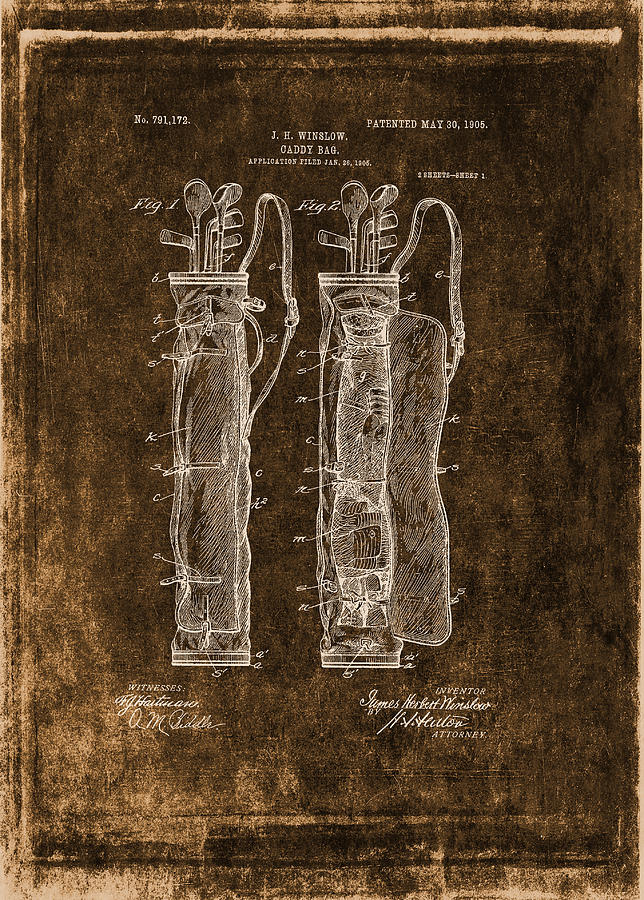 Vintage Caddy Bag Patent Drawing  - 1905 Digital Art by Maria Angelica Maira