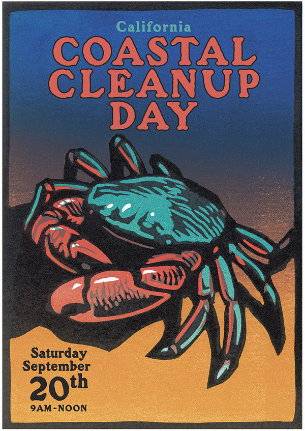 Vintage Painting - Vintage California Coastal Cleanup Day Crab Poster by California Coastal Commission