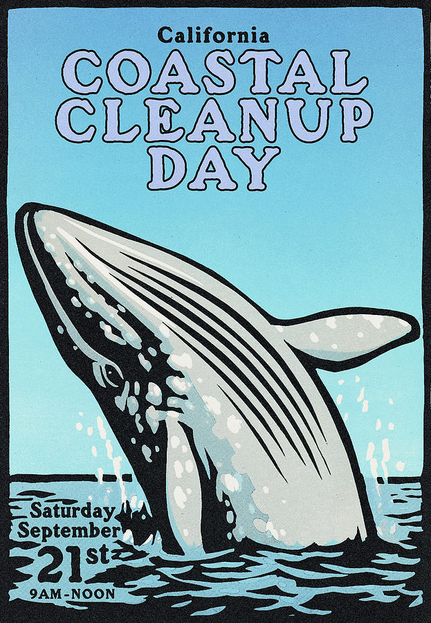 Wildlife Painting - Vintage California Coastal Cleanup Day Whale Poster by California Coastal Commission