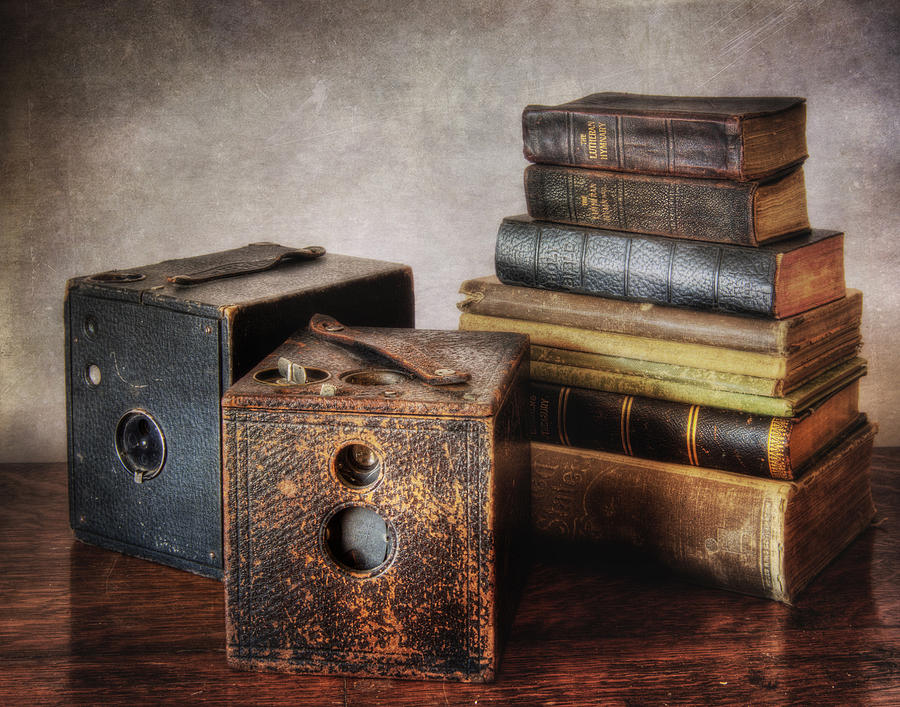Vintage Cameras and Books Photograph by David and Carol Kelly