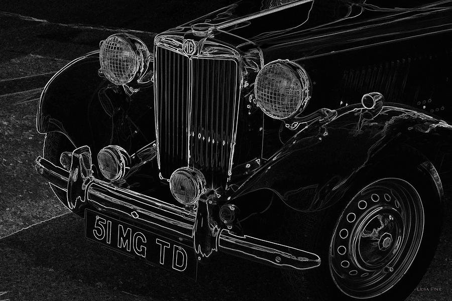 Vintage Mixed Media - Vintage Car Art 1951 MG TD Line Art by Lesa Fine