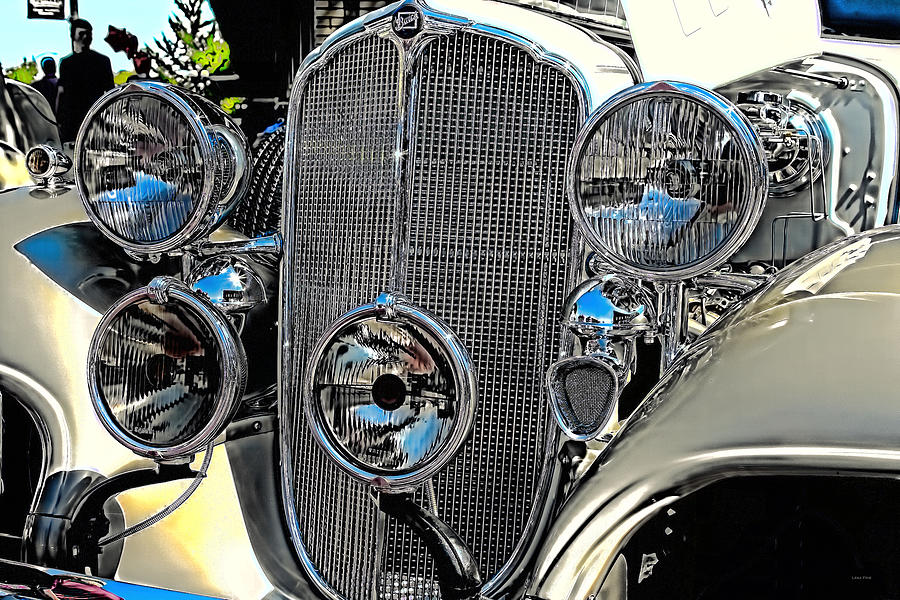 Car Photograph - Vintage Car Art Buick Grill and Headlight HDR by Lesa Fine