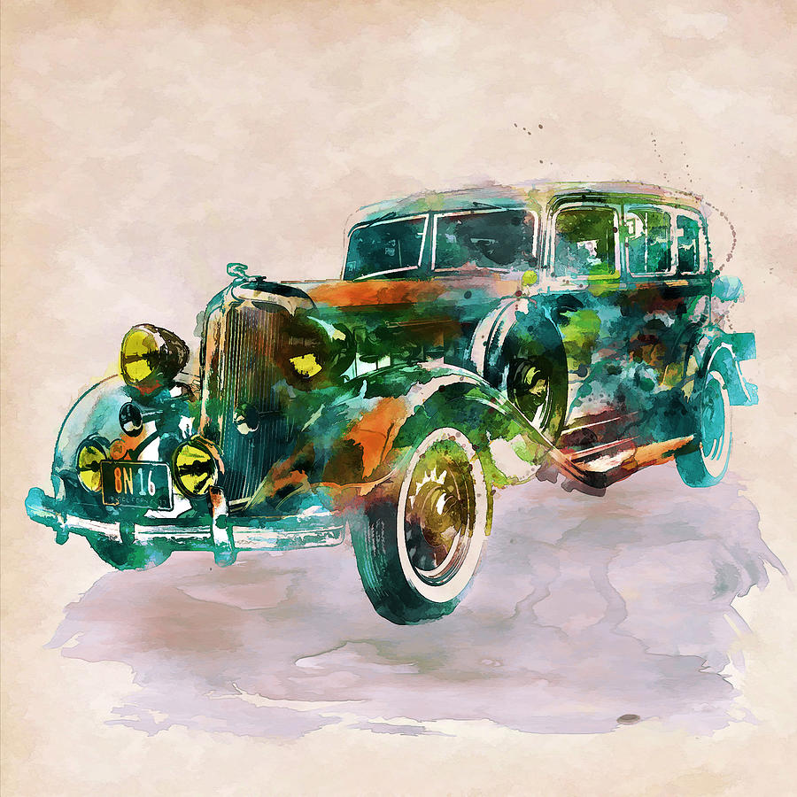 Vintage Car in watercolor Painting by Marian Voicu