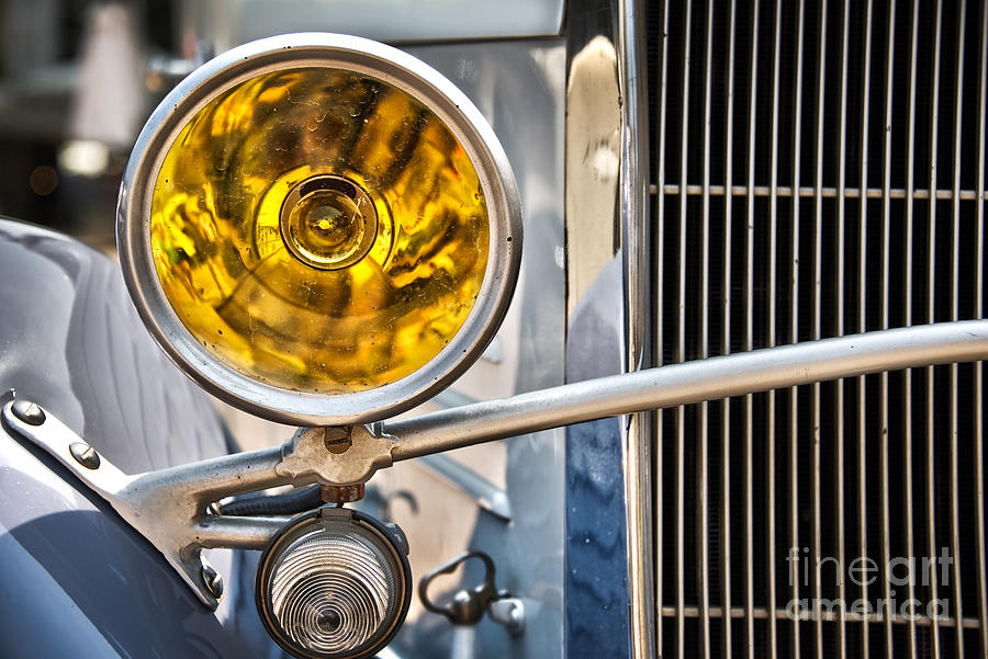 Vintage car headlight Photograph by Delphimages Photo Creations