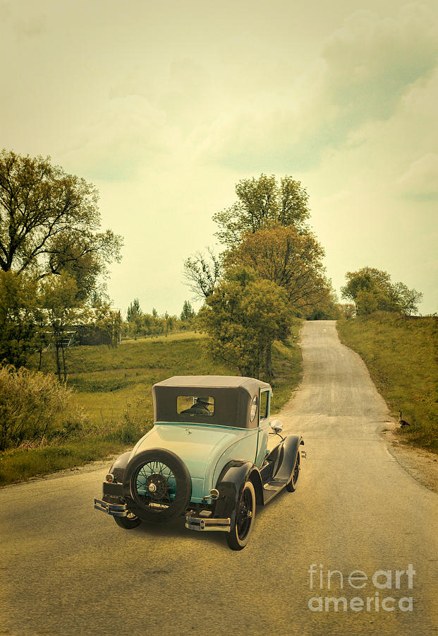 Vintage Photograph - Vintage Car on a Rural Road by Jill Battaglia