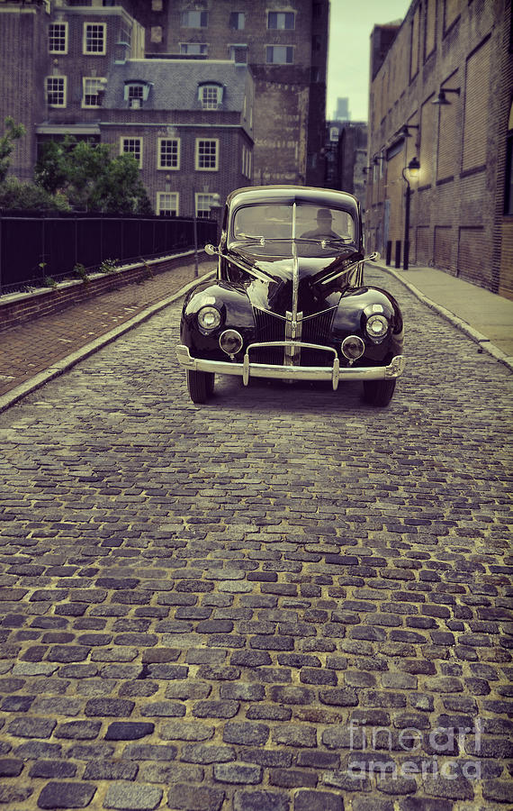 Vintage Car on Cobbled Street Photograph by Jill Battaglia