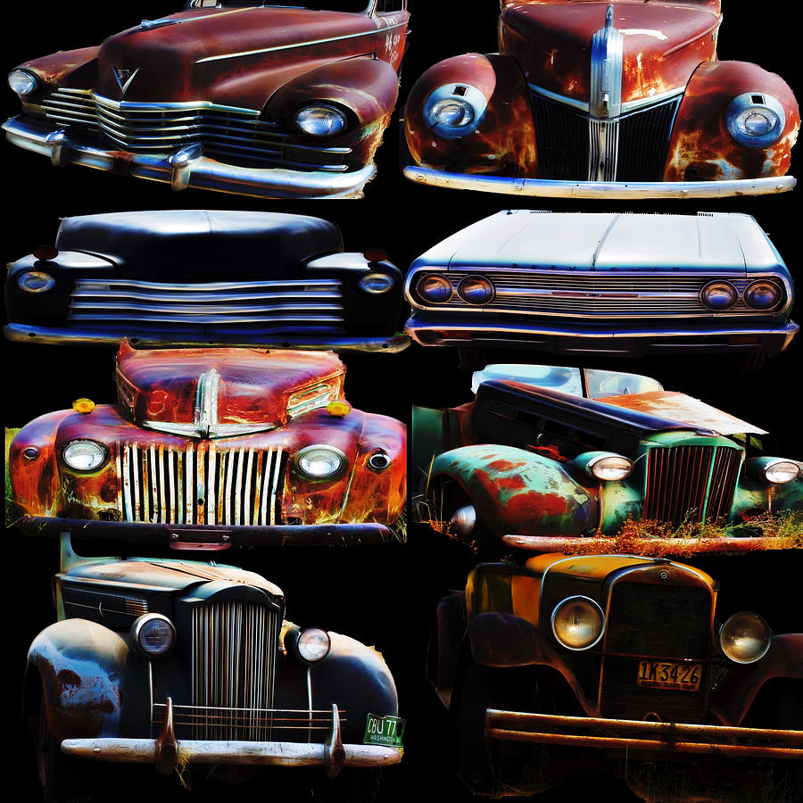 Vintage Cars Collage 2 Digital Art by Cathy Anderson