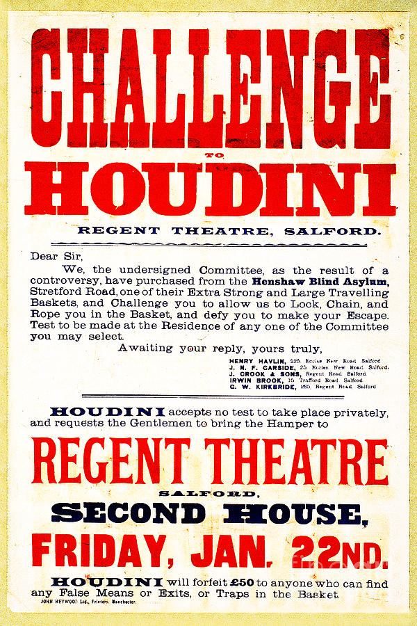 Vintage Challenge Houdini Poster Photograph by Wingsdomain Art and Photography