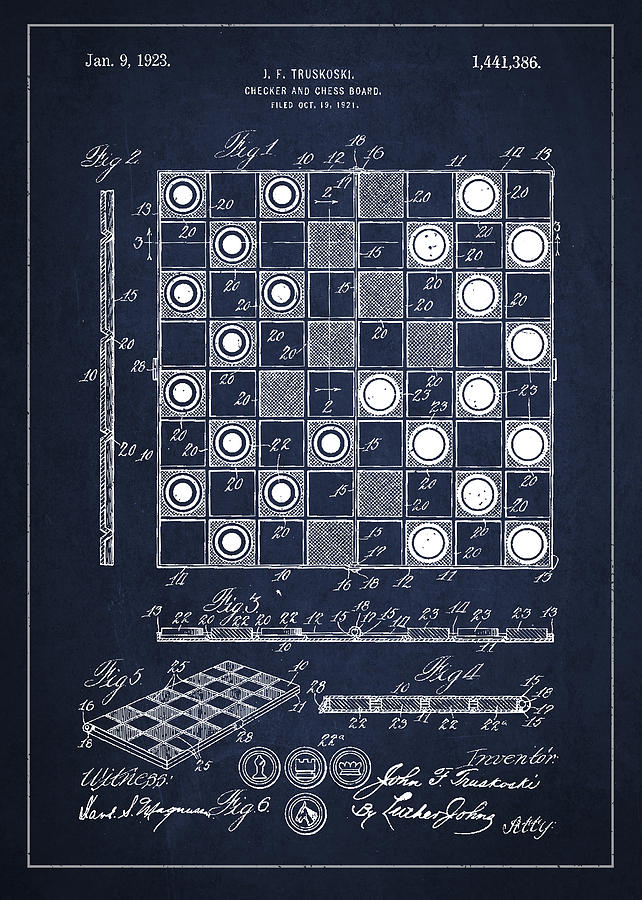 Chess Digital Art - Vintage Checker and Chess Board Drawing from 1921 by Aged Pixel