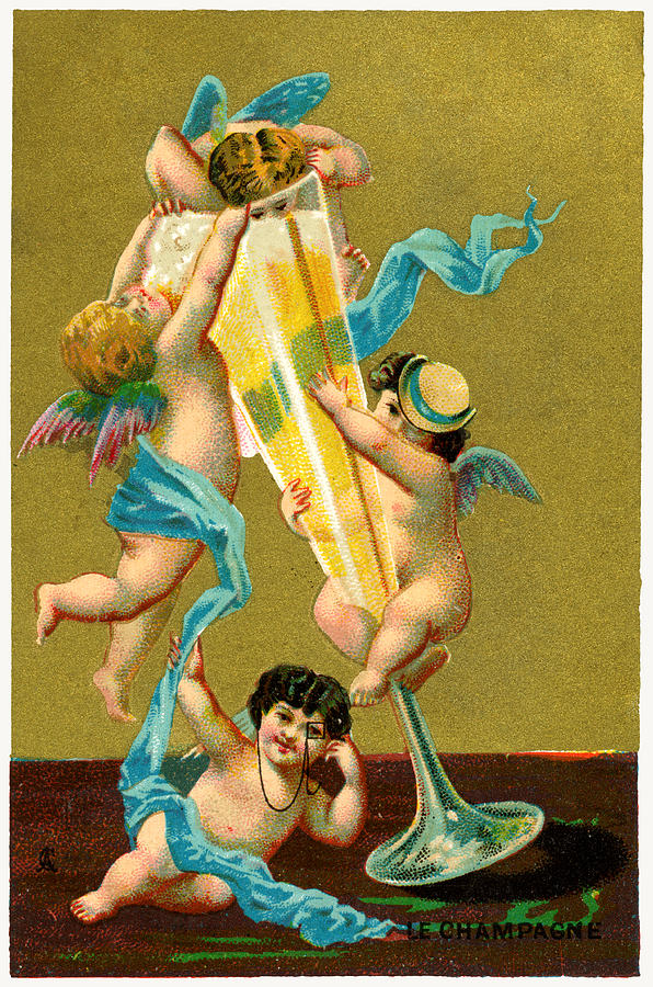 Vintage Cherubs Drinking Champagne Painting by Historic Image