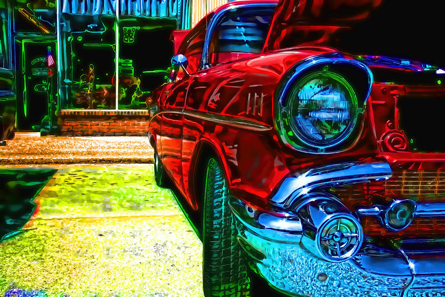 Vintage Photograph - Vintage Chevy Car Art Alley Cat Red by Lesa Fine