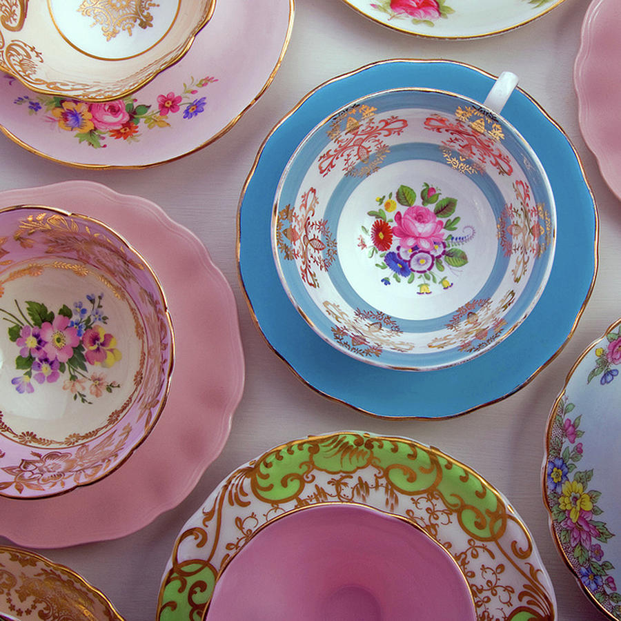 Vintage China Cups And Saucers Photograph by Pjrphotography