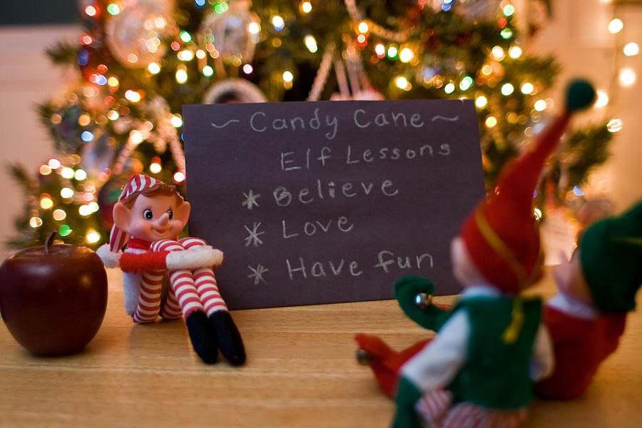 Vintage Christmas Elf Giving Elf Lessons Photograph by Barbara West
