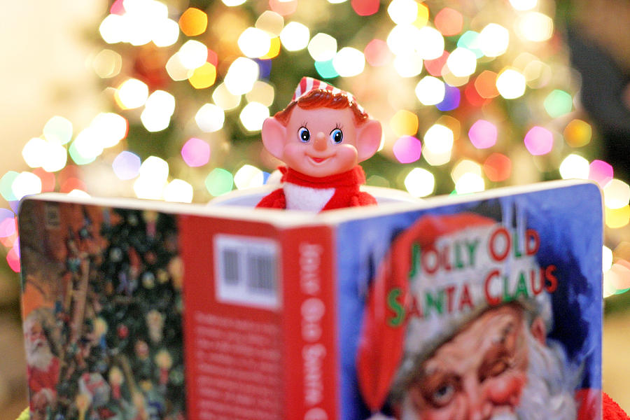 Vintage Christmas Elf Reading a Book Photograph by Barbara West