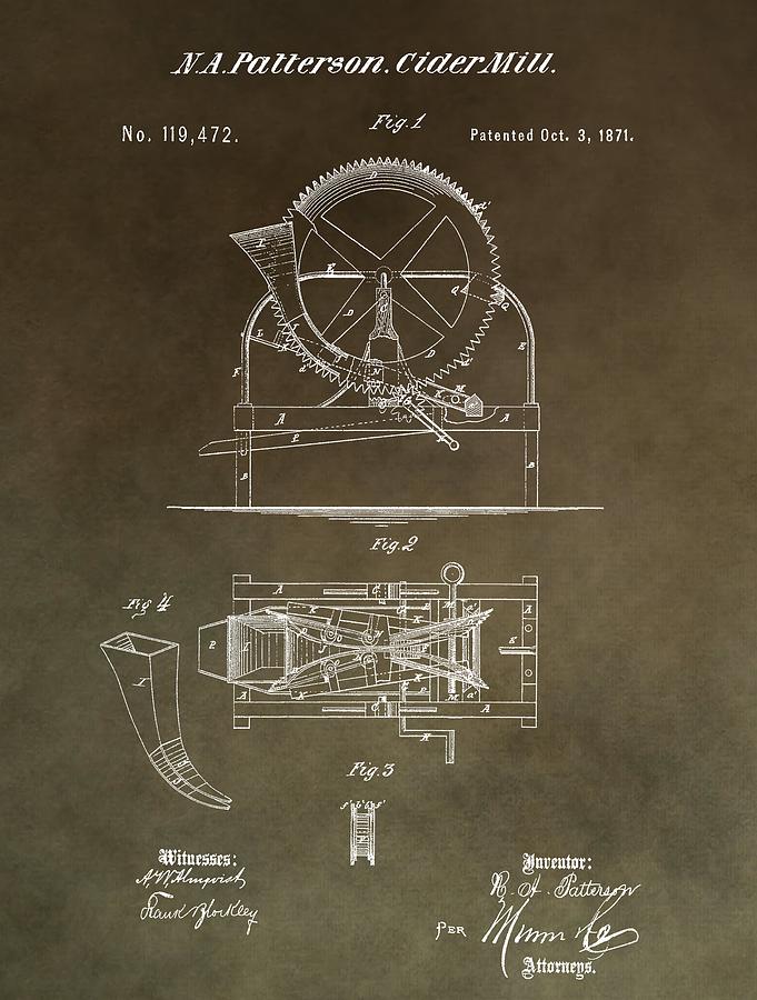 Vintage Cider Mill Patent Mixed Media by Dan Sproul