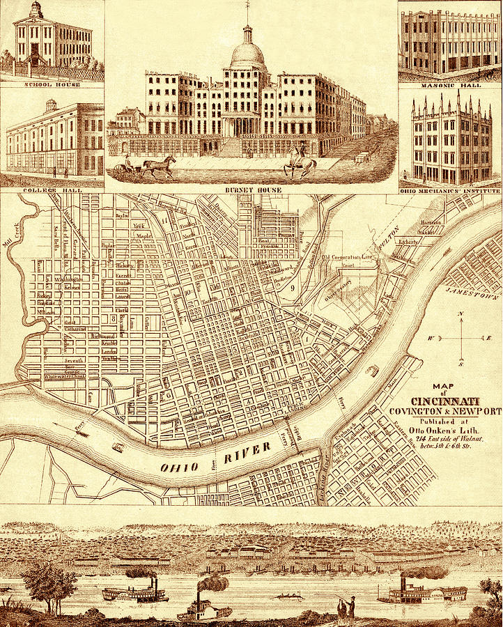 Vintage Cincinnati Map 1850 Photograph by Andrew Fare