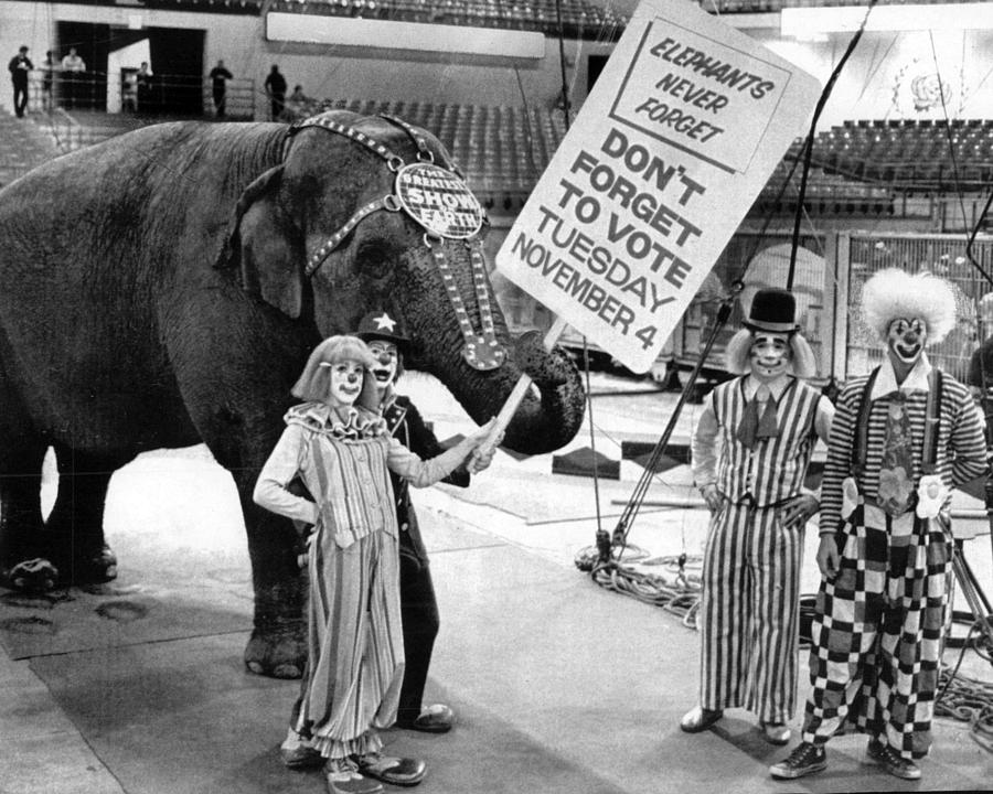 Vintage Circus Clowns And Elephant Photograph By Retro Images Archive