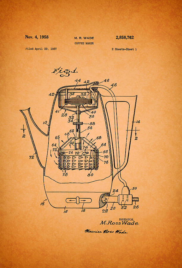 Vintage Coffee Maker Patent 1958 Drawing by Mountain Dreams - Fine Art ...