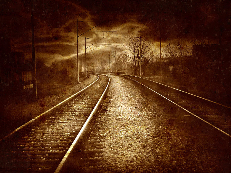 Abstract Photograph - Vintage collage - old railroad by Modern Abstract