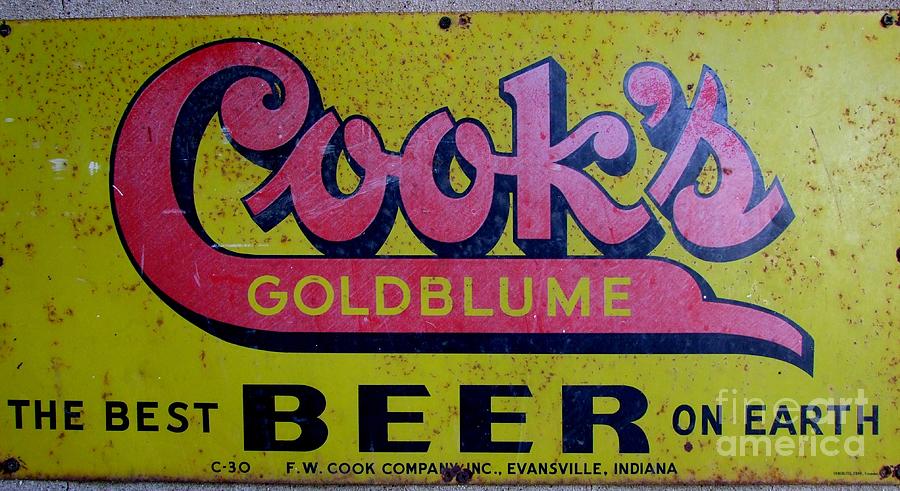 Beer Sign Photograph - Vintage Cooks Goldblume Beer Sign by Mary Deal