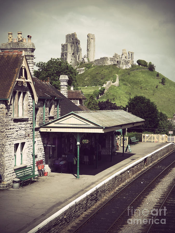 Vintage Corfe Castle Photograph by Linsey Williams