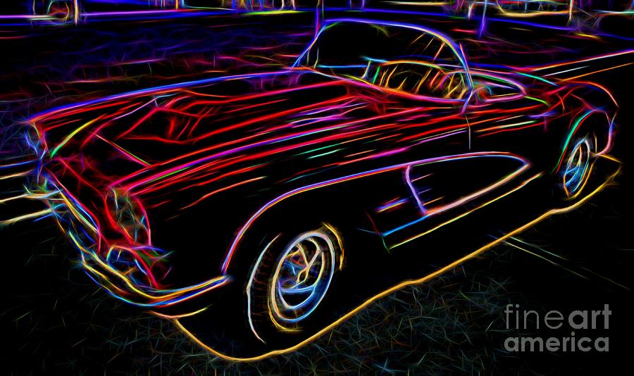 Vintage Corvette - Classic Car - Neon  Photograph by Gary Whitton