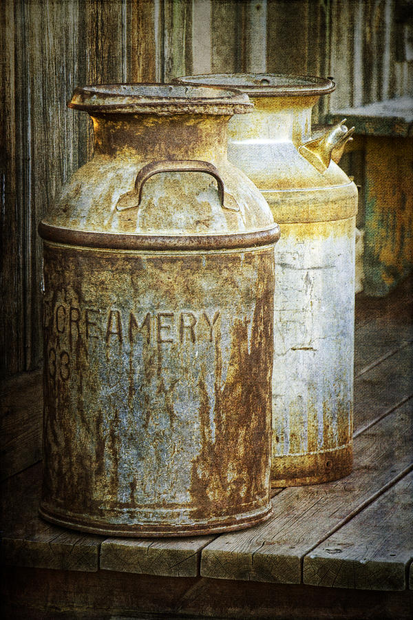 Vintage Creamery Cans in 1880 Town in South Dakota Photograph by Randall Nyhof
