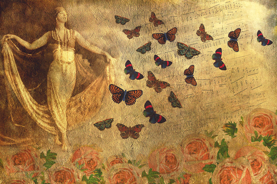 Vintage Dancer and Butterflies Digital Art by Peggy Collins