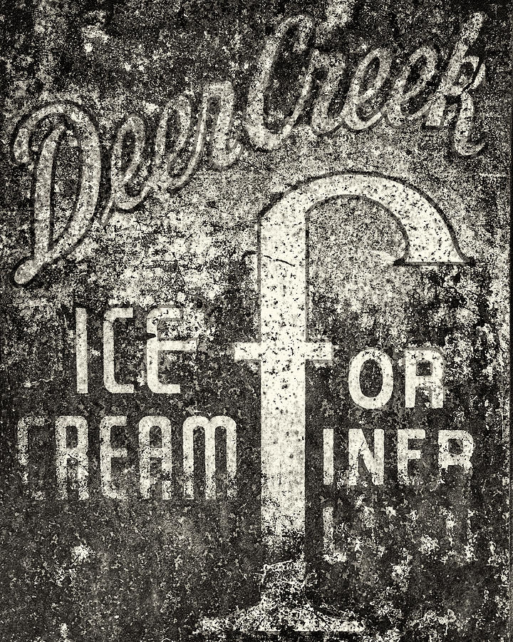 Ice Cream Photograph - Vintage Deer Creek Ice Cream Sign in Black and White by Lisa R