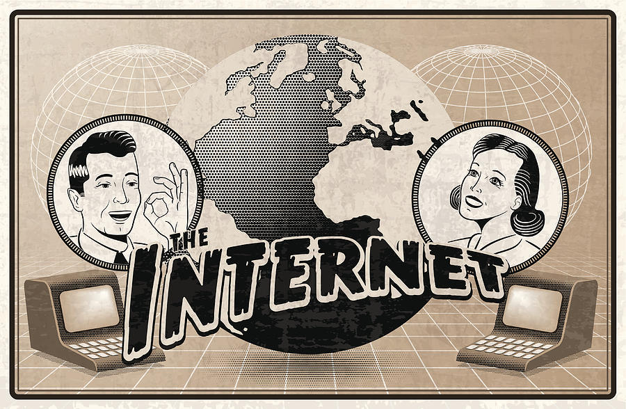 Vintage depiction of the Internet Drawing by OktalStudio