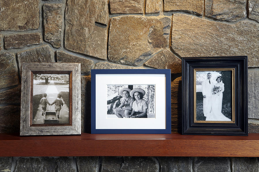 Vintage Family Photos on Mantle Photograph by Jeffrey Coolidge