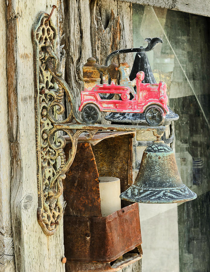 Vintage Sign Photograph - Vintage Fire Truck Door Bell by Bruce J Barker