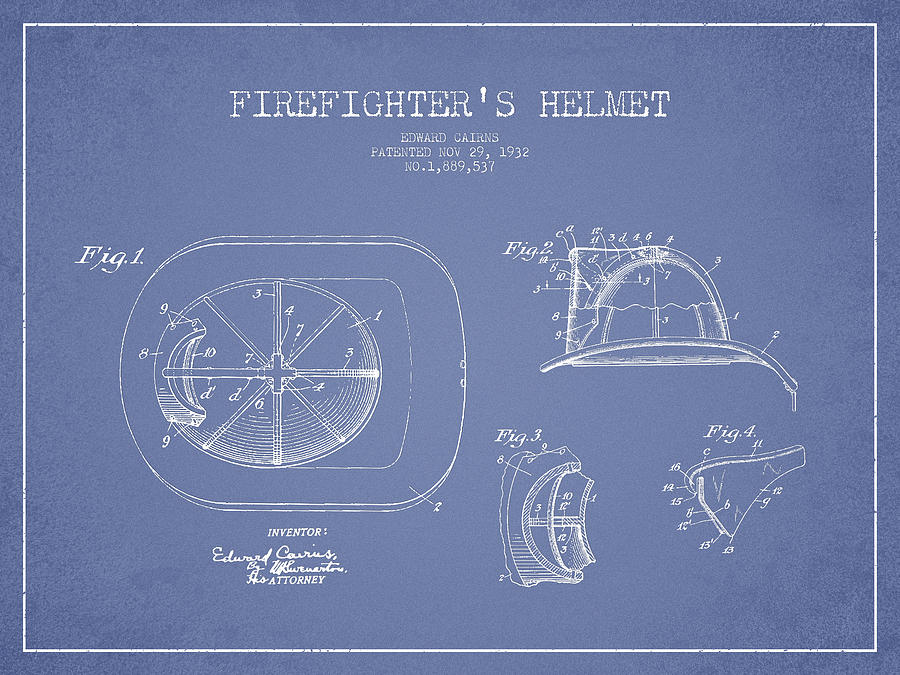 Vintage Digital Art - Vintage Firefighter Helmet Patent drawing from 1932 - Light Blue by Aged Pixel