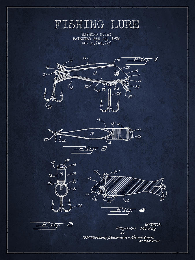 Vintage Fishing Lure Patent Drawing from 1956 Digital Art by Aged