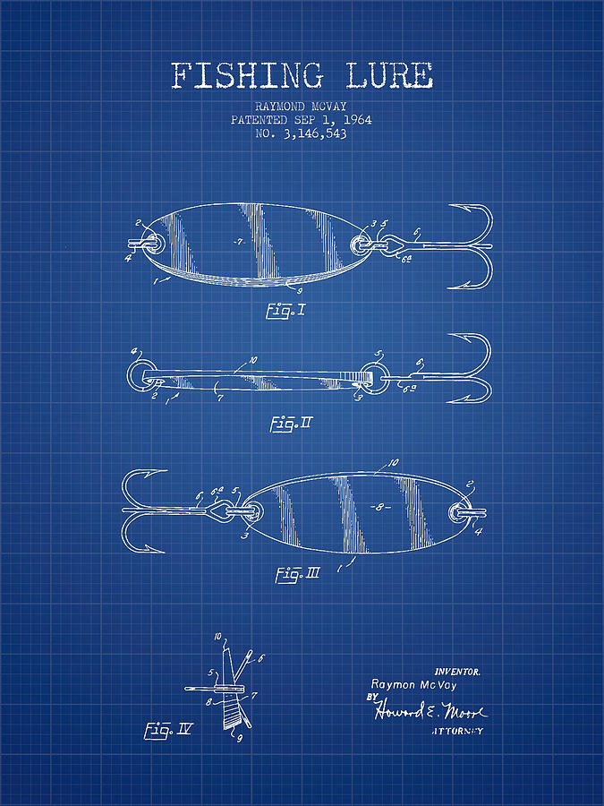Vintage Fishing Lure Patent Drawing from 1964 - Blueprint by Aged Pixel