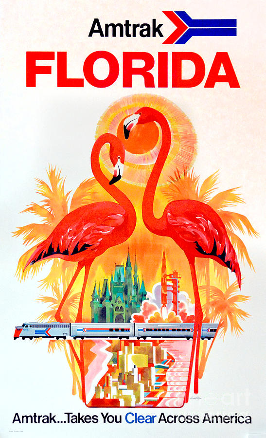 Flamingo Photograph - Vintage Florida Amtrak Travel Poster by Jon Neidert