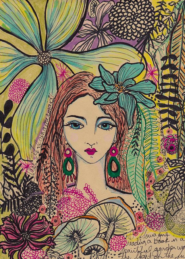 Vintage Flower Girl Drawing by Rosalina Bojadschijew