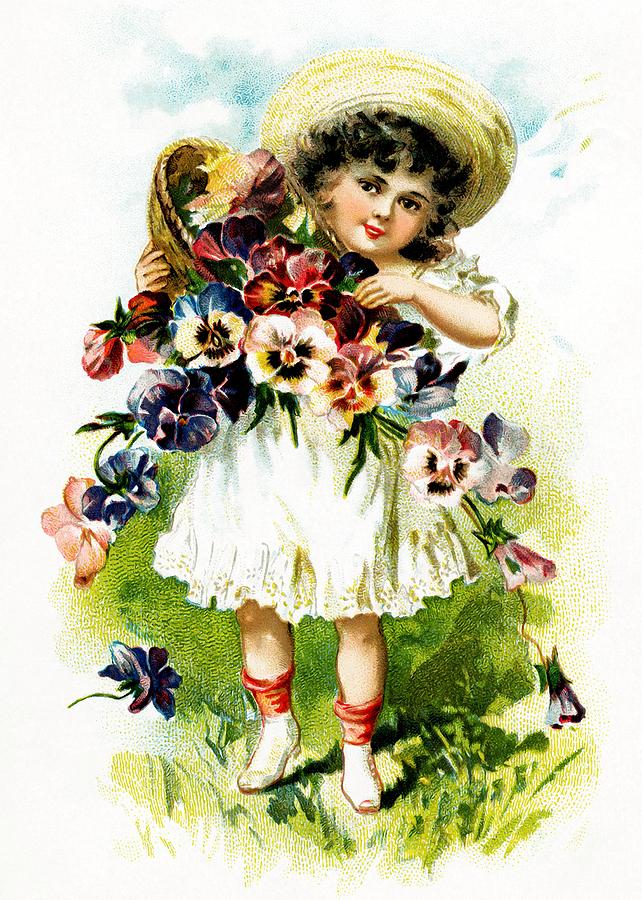 Vintage Flowers Girl Painting by Munir Alawi Vintage Flowers Girl Painting by Munir Alawi
