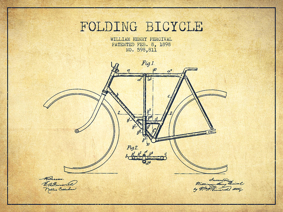 Vintage Folding Bicycle Patent From 1898 - Vintage Digital Art