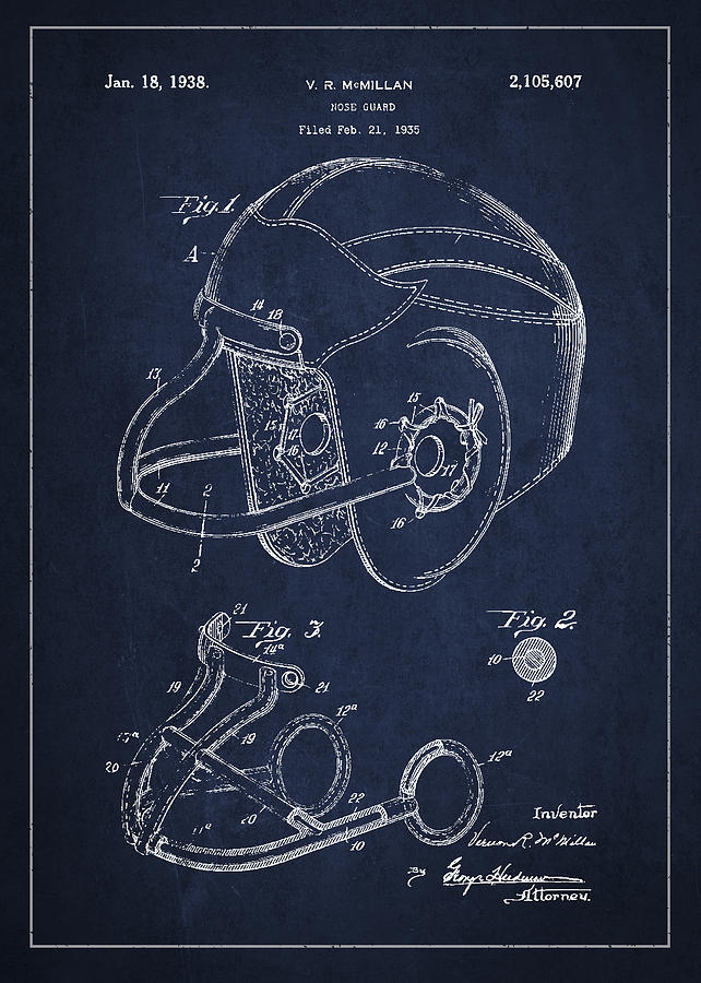 Vintage Football Helment Patent Drawing From 1935 Digital Art